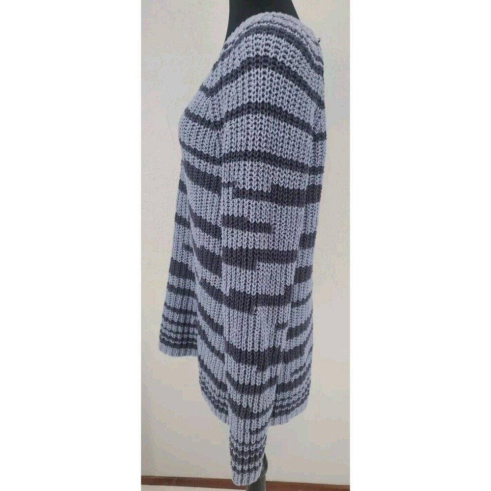 J. Jill Large | Chunky Knit Slate Blue Navy‎ Stripe Sweater 100% Cotton Cottage - Picture 4 of 8